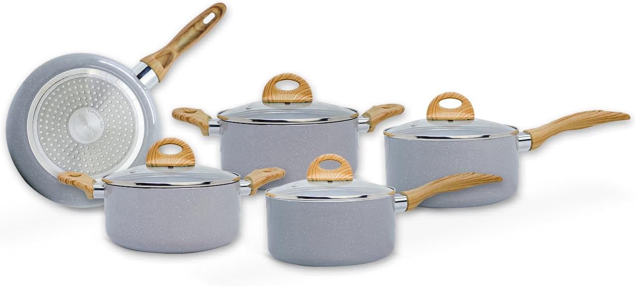 Brinox - Jogo de Panelas Ceramic Life 5 Peças Smart Plus com Fundo de Indução - Cinza Wooden