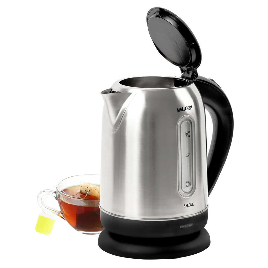 Chaleira Elétrica Selene - 1,7L, Aço Inoxidável, Base Rotativa 360º, Desligamento Automático