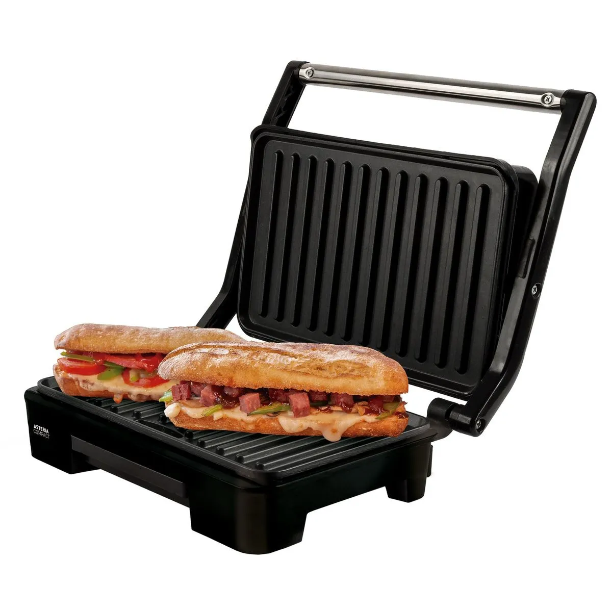Grill Asteria Compact Grill multifunção, Luzes indicadoras de funcionamento, Alça com toque-frio e Trava de segurança