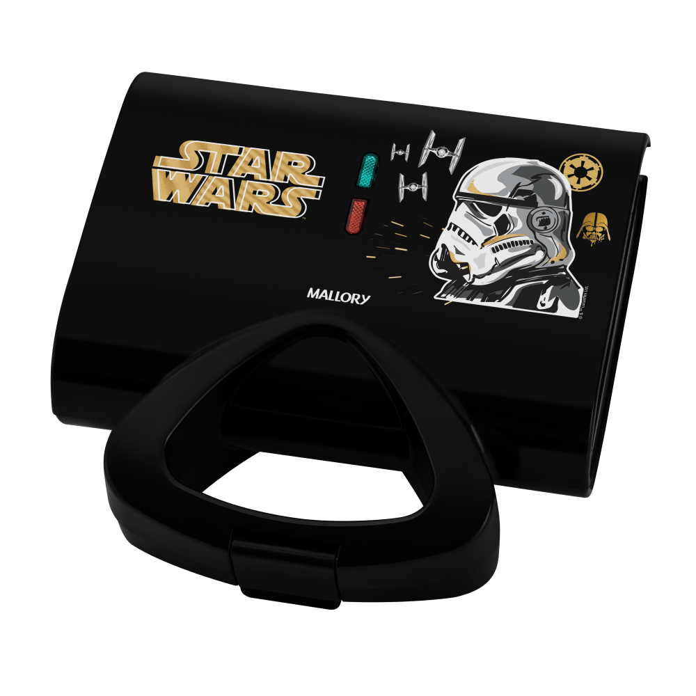 Sanduicheira Elétrica Star Wars Empire Plates, Superfície Antiaderente, Luzes LED, Alça com Toque Frio, Trava de Segurança