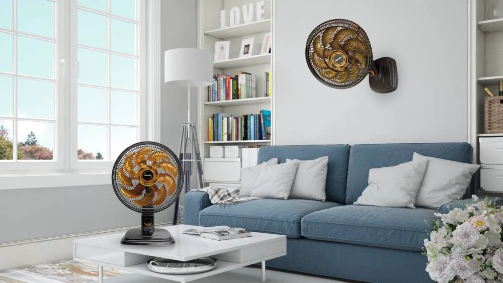 Ventilador de Mesa e Parede Egeo, Silencioso, Hélice de 15 pás, Grade Especial em Sistema TS, Máxima Vazão e Mínimo Ruído -- PR-DR